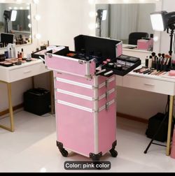 4 in 1 Professional Cosmetics Rolling Train Organizer with Aluminum Frame And Folding Trays
