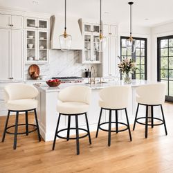 26''H Fabric Upholstered Swivel Counter Stools, Beige (Set of 4)