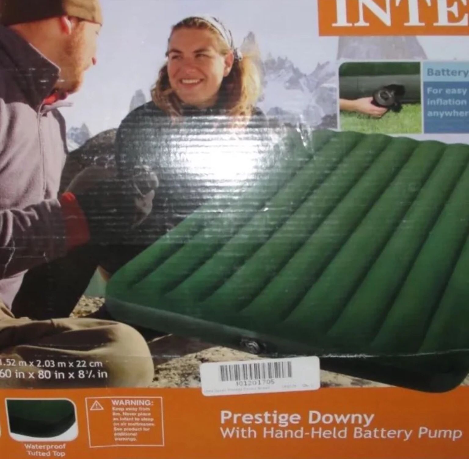 INTEX New Prestige Downy QUEEN AIR MATTRESS + Hand Held Battery Pump - Air Lock