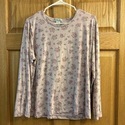 Vtg Stephanie Andrews Women’s XL Long Sleeve Cotton Shirt Top Purple Floral USA