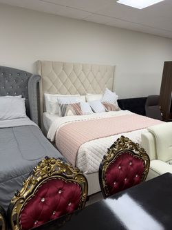 Cream Tufted Upholstered Bed Frame
