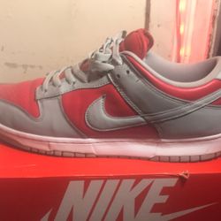 ultraman nike dunk lows, red/grey size 12