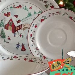 5 Piece White Christmas Dish Set