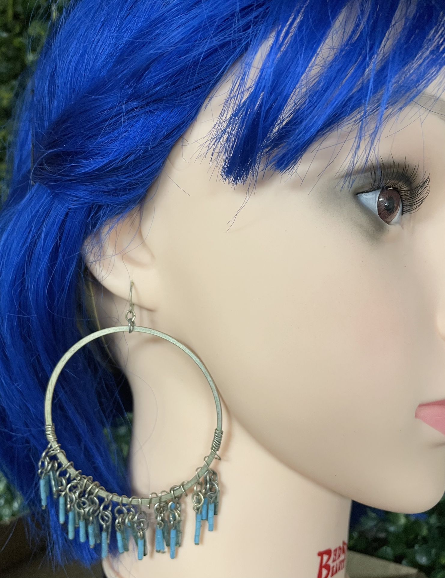 Y2K Hoop Earrings with Turquoise Bead Details 
