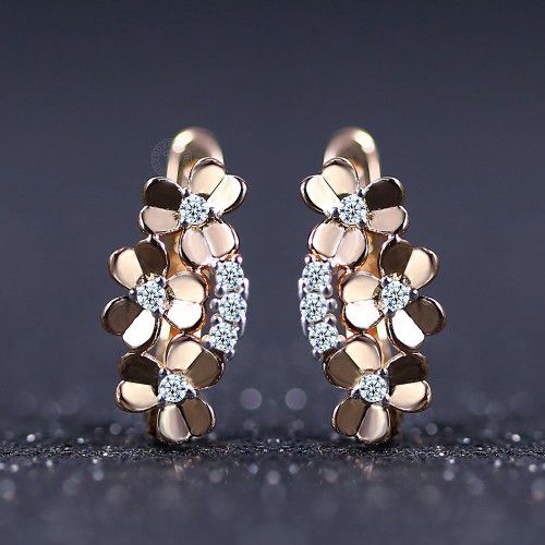 "Dainty Diamond Designer Flower Daisy 14K Rose Gold Plated Earrings For Women, UNI22429
 
