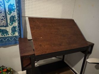 Dark Wood and Metal Drafting Desk
