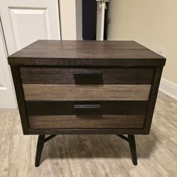 Modern Dark Wood Nightstand w/ 2 Drawers – Mid Century Style