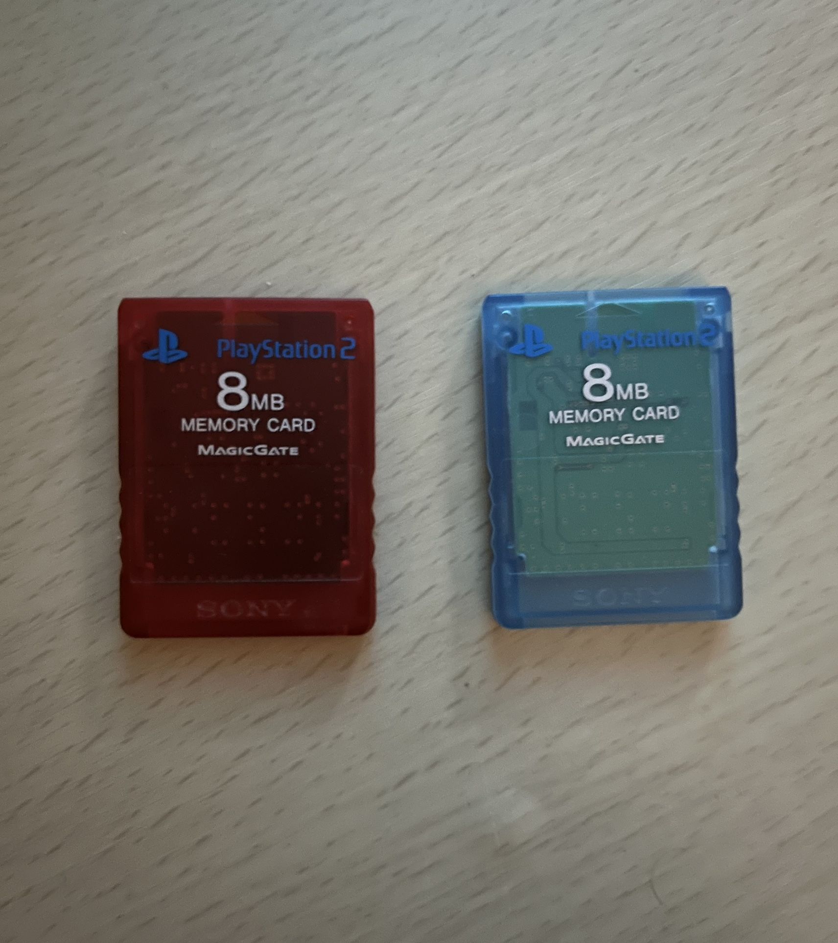 (2) 8mb Memory Card for PS2 Clear Red and Blue