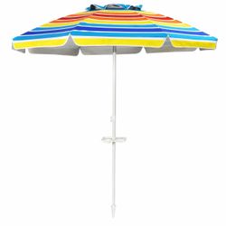 Tangkula 7.2 FT Beach Umbrella, Portable Outdoor Umbrella with Sand Anchor, Adjustable Tilt, Steel Pole, Carrying Bag, Outdoor Sunshade Shelter with C