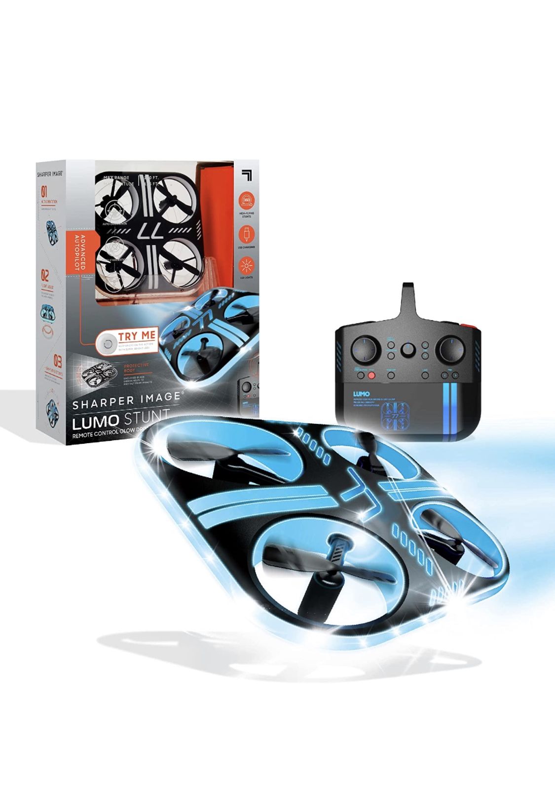SHARPER IMAGE Lumo Stunt Remote Control LED Glow Drone, 2.4 GHz, Auto-Orientation, Assisted Landing