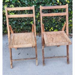 Set of Two Vintage Wood Folding Chairs
