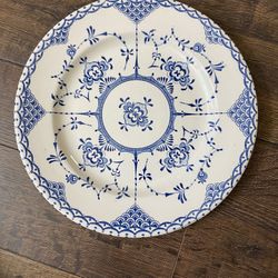 English Ironstone Dinner Plate Blue Floral & Scales