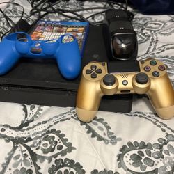 Ps4 Slim, Gold Controller And Grip For Controller And Game And Charging Station 