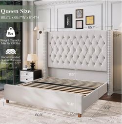 Jocisland Queen Bed Frame – Cream Velvet Headboard