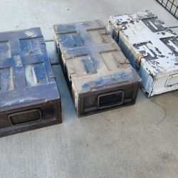 3 Military Metal Storage Boxes 