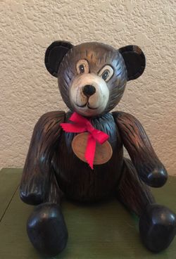 All wood hand carved Teddy bear