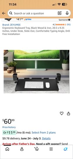 Ergonomic Keyboard Tray, Black Wood & Iron, 20.5 x 9.25 Inches, Under Desk, Slide-Out, Comfortable Typing Angle, Drill Free Installation