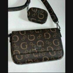 New Black/ Brown GUESS Purse + Pouch  Satchel Hand Bag Crossbody Natural