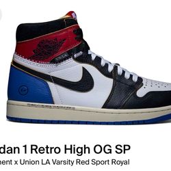For Sale Union LA X Fragment Jordan 1 High Varsity Red Sport Royal Size 10.5