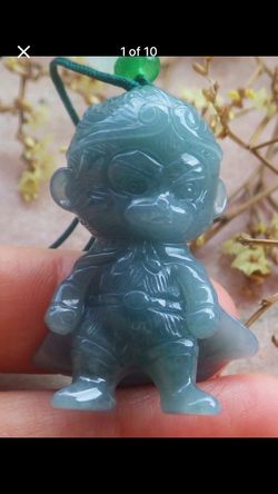 Water blue certificate jadeite jade cartoon golden headband monkey king sun wukong pendant