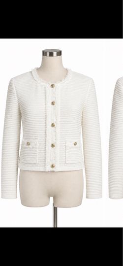 J crew  woman’s White Tweed Jacket with Gold Buttons