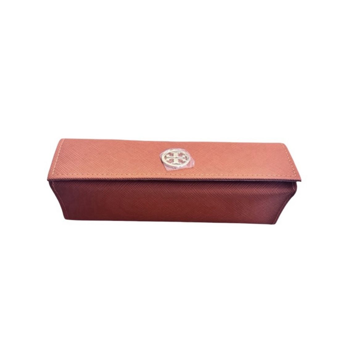 Tory Burch Saffiano Sunglasses Case Color is Orange Gold Hardware