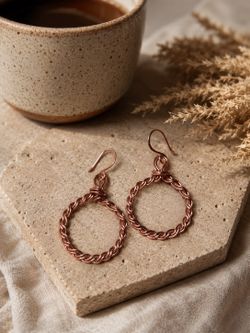Braided Copper Hoop Earrings