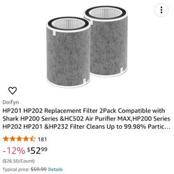 HP201 HP202 Replacement Filter 2Pack Compatible with Shark HP200 Series &HC502 Air Purifier MAX,HP200 Series HP202 HP201 &HP232 Filter Cleans Up to 99