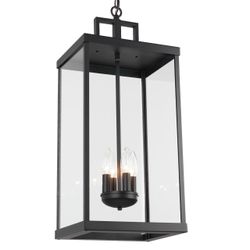 Outdoor Pendant Light, 25'' Large Hanging Lights Lantern Light, Modern Outside Chandelier With Clear Glass, Exterior Gazebo Light For Patio, Porch, Ya