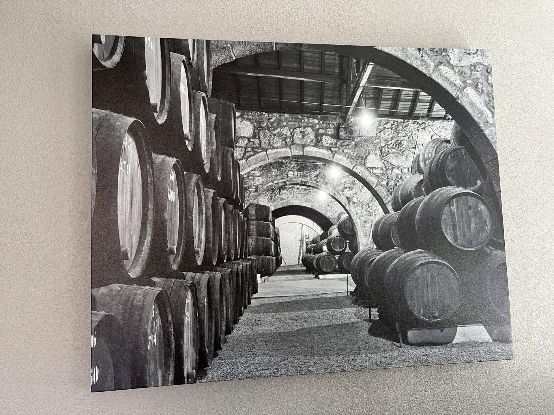 Canvas Art- wine barrels black & white