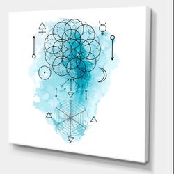 Symbol Of Alchemy And Sacred Geometry I Bohemian & Eclectic Canvas Wall Art, Blue, 36x36 