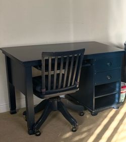 Navy Blue Pottery Barn Wood Desk and Chair Set