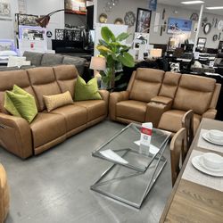 GENUINE LEATHER SOFA SET POWER RECLINING 