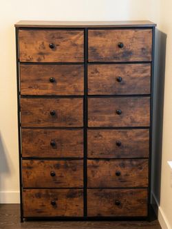 12-Drawer Rustic fabric and Metal Dresser