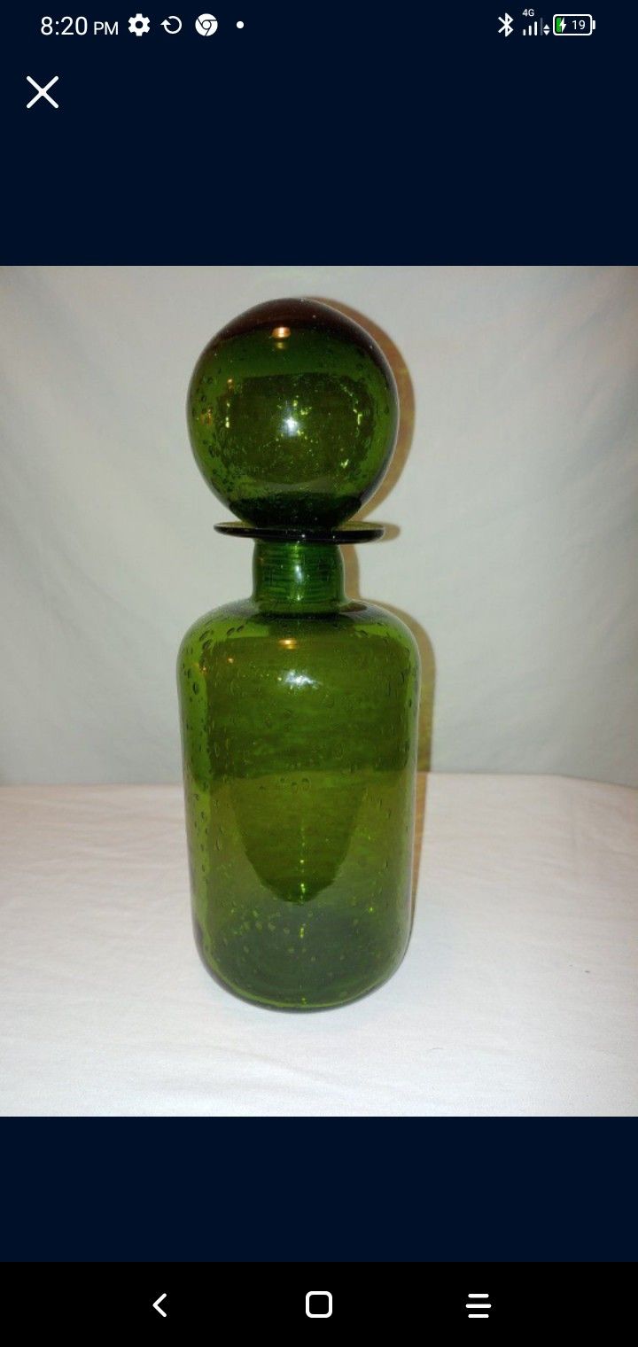 Antique Ball Top Green Glass Decanter