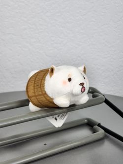 3.5" Mochi Shiba White Dog in Rice Barrel Keychain Charm Plush