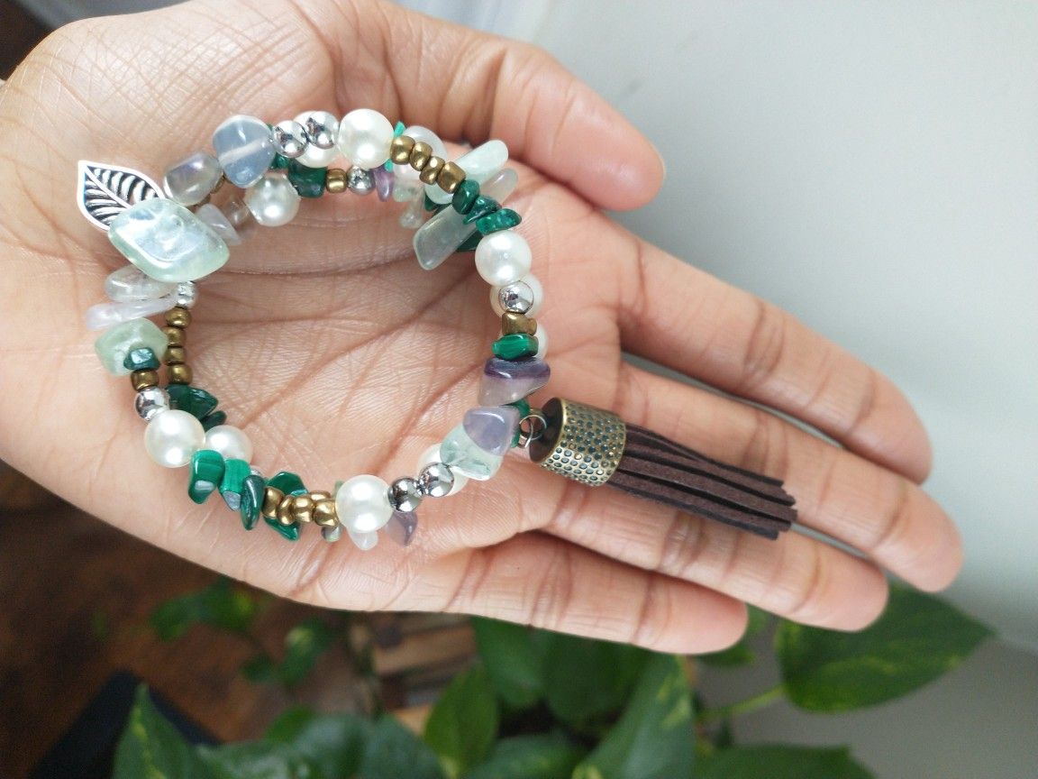 Fluorite/Malachite Charm Bracelet