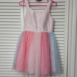 Cat & Jack Light Pink, Bule Sparkly Layered Silky Polyester Tutu Dress Girls Size Small 