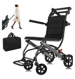 NEW! 15lbs Transport Wheelchairs, with Telescopic Handle, Carry Bag Include, Travel Wheelchairs for Adults Lightweight Foldable,Ultra Lightweight Fold