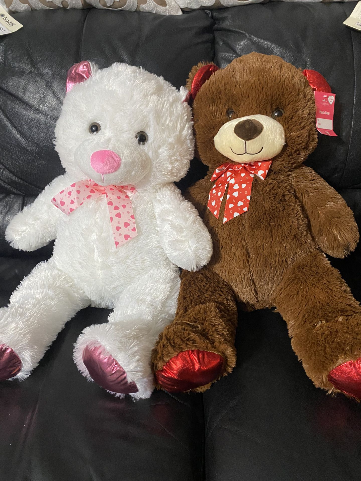 Valentine Day Brown And White Plush Bear——- BOTH FOR $15