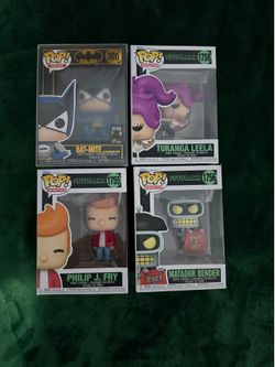 Funko Pop Lot – Futurama & Batman (4 Figures) – Fry, Leela, Bender & Bat-Mite