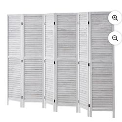 KFFKFF Wooden Partition Divider, 6-Panel Folding Privacy Barrier, 66.9 Inches High Indoor Slatted Wood Screen, Movable Decorative Panel, Ideal for Spa