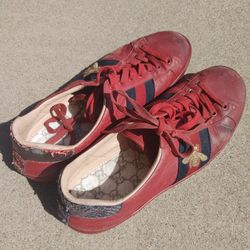 Gucci Ace Bee Leather Embroidered Sneakers Shoes Low Used Size 10