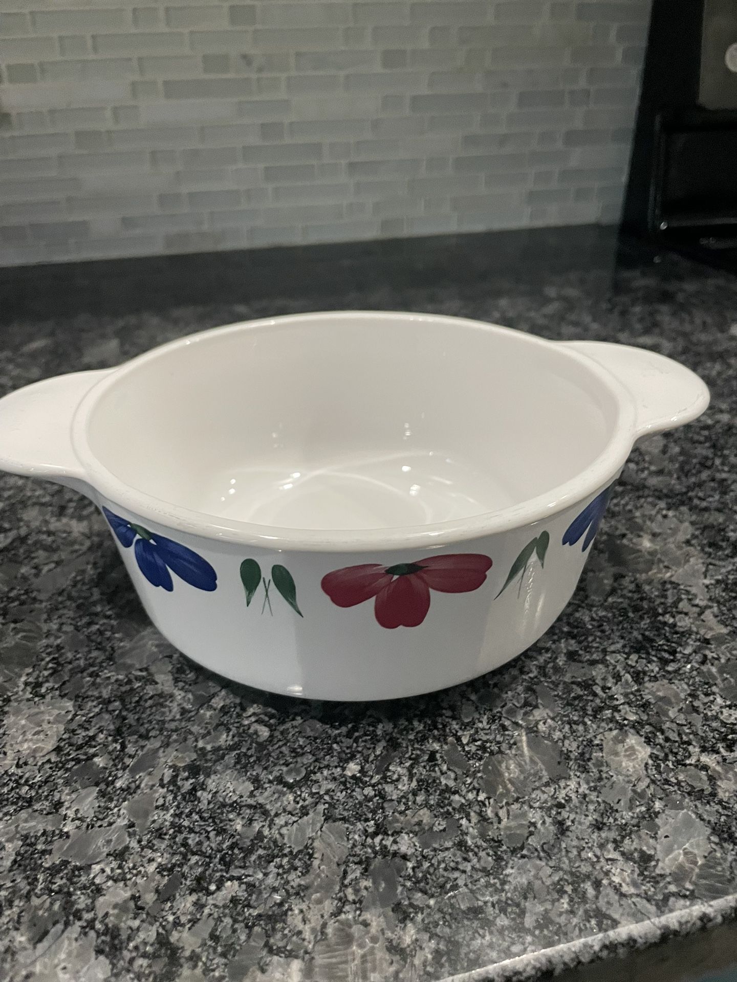 CORNING WARE ~VERSA POT~ BURGUNDY & COBALT FLOWER~ CASSEROLE DISH~#1174