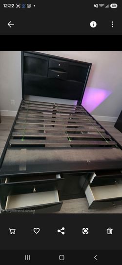 Wood bed frame with storage drawers