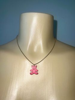 Cute Pink Wood Teddy Bear Necklace 🧸
