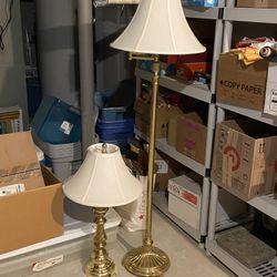 Elegant Lamp Set – 1 Floor Lamp & 1 Table Lamp, Gold Finish