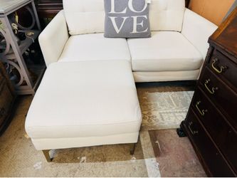 White Linen Loveseat and Ottoman