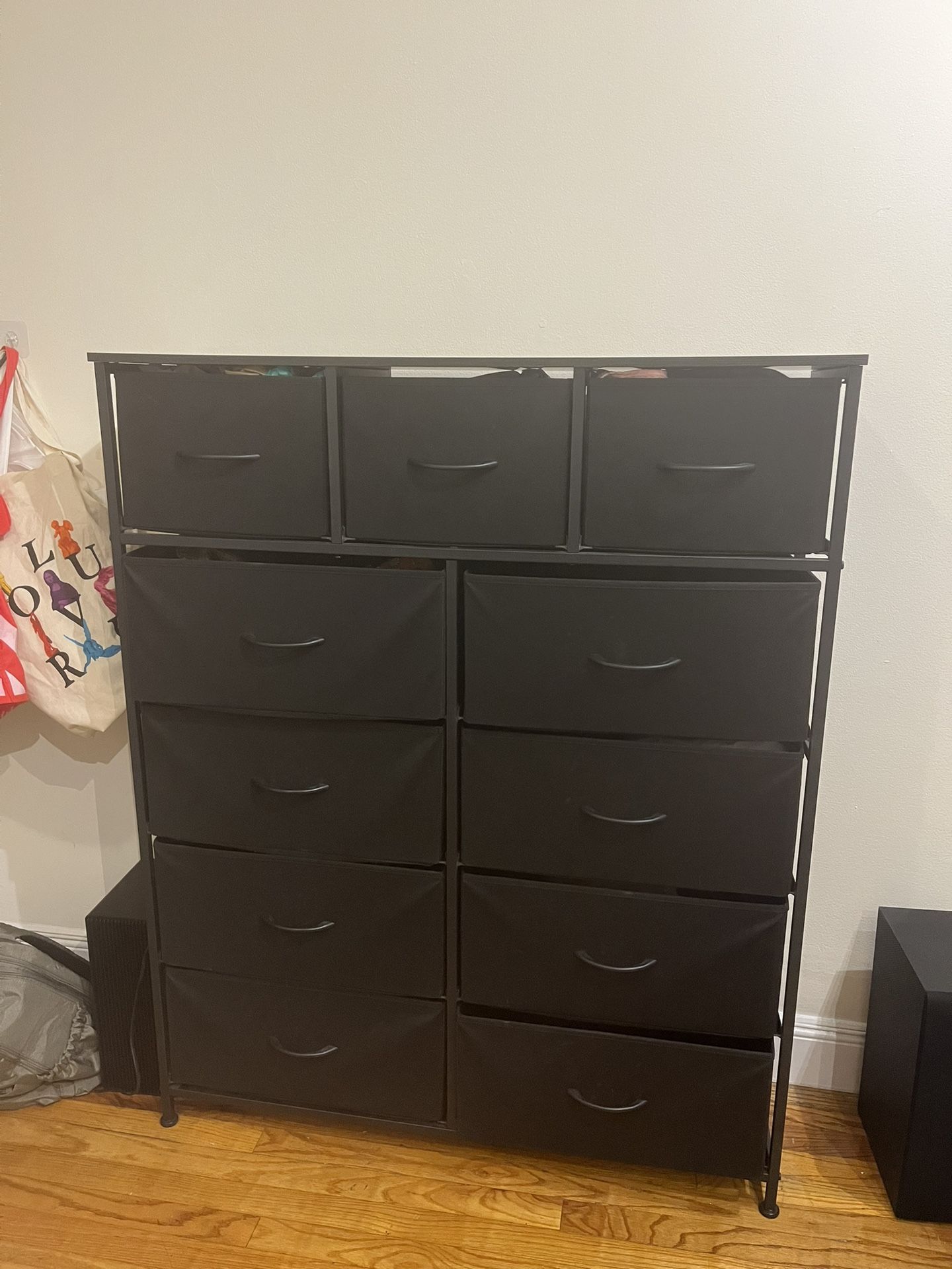 11-Drawer Black Dresser, Fabric Storage Tower