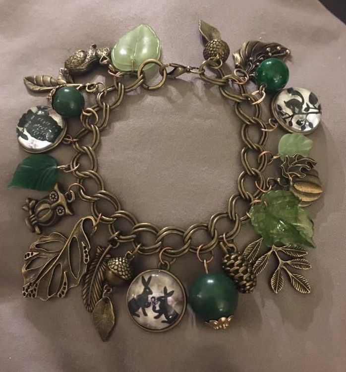 Charm Bracelet Green Autumn Handmade